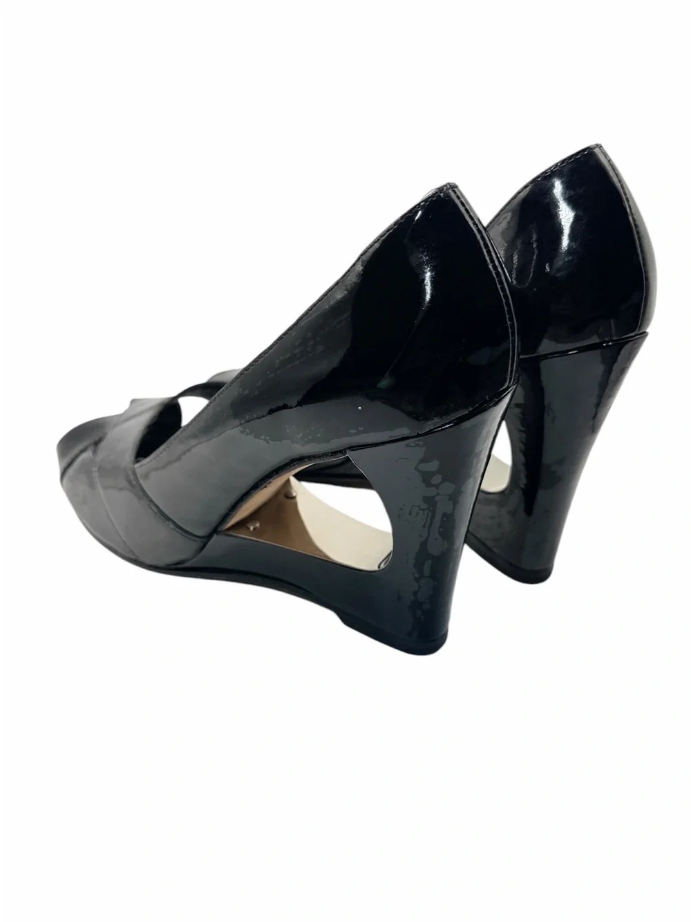Michael Kors Women’s 9M Black Patent Leather Peep Toe Cutout Wedge Heels